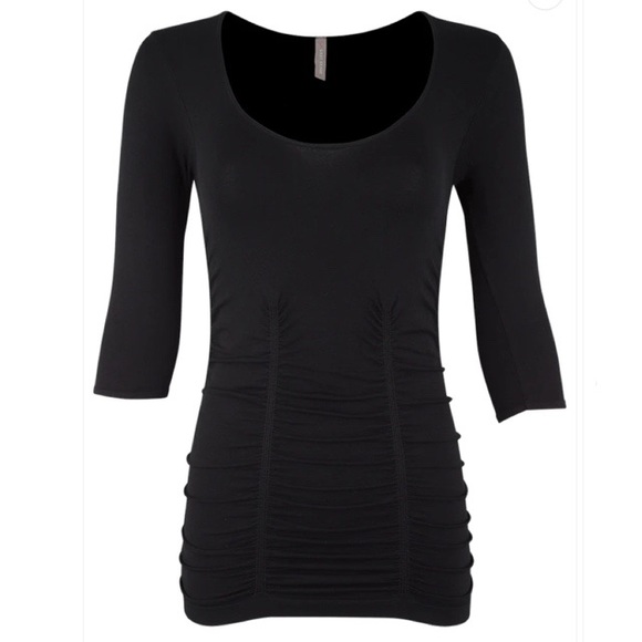 Last Tango Tops - Last Tango Black Ruched 3/4 Sleeve Top